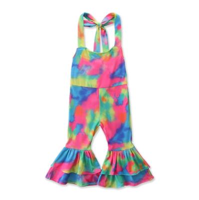 China 2021 Christmas Fashion Tie Dye Cotton Casual Kids Ruffle Pants Kids Sleeveless Overalls for sale