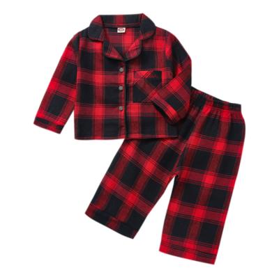 China Good Quality Christmas 95% Cotton Fashion Casual Kids Red Plaid Pajamas Suits for sale