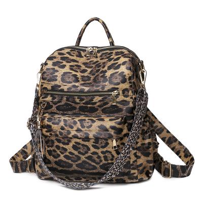 China High Quality Fashion Waterproof Large Capacity Strap Tassel Casual Soft Zipper Women's Leopard Backpack for sale