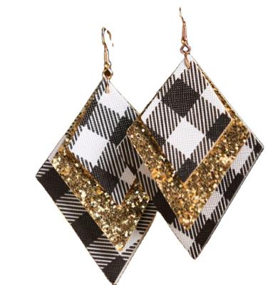 China Plaid Style Wholesale Christmas Earrings Leaf Shape Plaid Glitter Earrings for sale