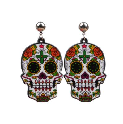 China 2021 Vintage Fashion China Made Halloween Props Acrylic Personality Skull Ghost Head Earrings for sale