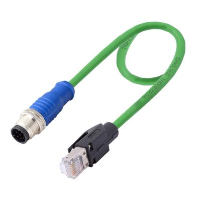 China m12 4pin / 8pin RJ45 automotive waterproof connector to m12 ethernet connector cable for sale