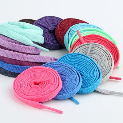 China Hot Seller 8mm Polyester Base Shoe Laces Sneaker Laces Flat Hot Colorful Decorative Shoe Laces Flat Shoe Laces for sale