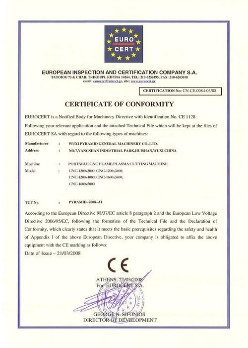 CE Certificate - Wuxi Pyramid General Machinery CO.,LTD