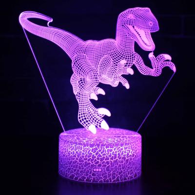 China Amazon 16 Indoor Color Changing Touch And 3D Dinosaur Remote Control Led Illusion Night Light Lamp For Kids for sale