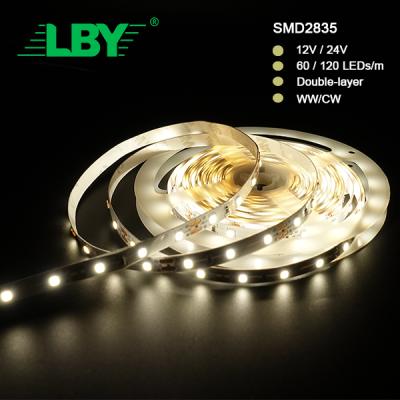 China LBY Factory Price Indoor House Contour Lighting 60Leds/M 5000K 12V 24V 10M Led Light Tape Ip 20 Smd 2835 Led Strip Lights 5M for sale