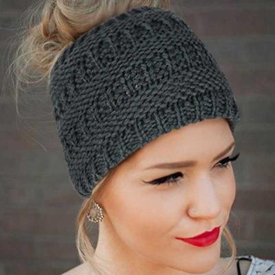 China JOINT Warm Stylish Soft Women's Ladies Messy Bun Hat Ponytail Beanie Hats for sale