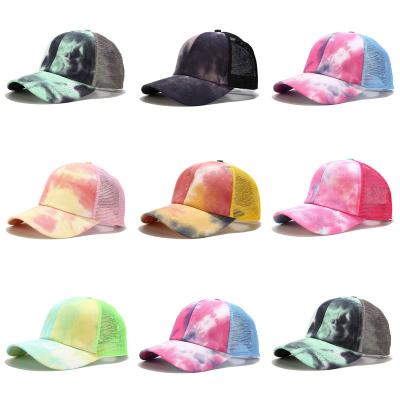 China Summer COMMON Mesh Hat Trucker Ponytail Cap Tie Dye Ponytail Baseball Cap Women's Summer for sale