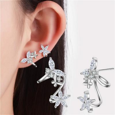 China TRENDY Women Fashion Zircon Clip Earrings 925 Silver Flower Earring Butterfly Stud Earrings for sale