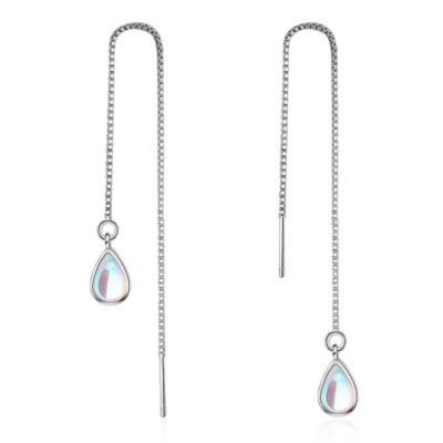 China Simple Minimalist Earrings Women Moonstone Threader Earrings Long Tassel Earring for sale