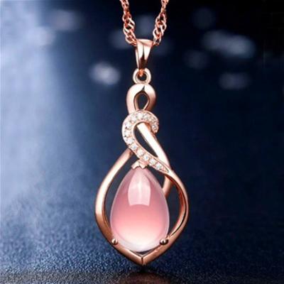 China TRENDY High End Fashion Jewelry Women Rose Gold Necklace Pink Crystal Pendant Necklace for sale