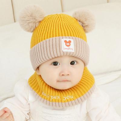 China Short Beanie Scarf Baby Winter Scarf and Hat Set Pompom Toddler Hat Sets for sale