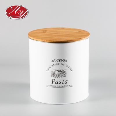 China Eco-Friendly And Recyclable Material Custom Storage Pasta Tin Box White Round Shape 17x18cm for sale