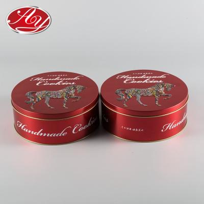 China Factory Price Eco - Friendly And Recyclable Material Round Cookies Paper Tin Box Red for sale