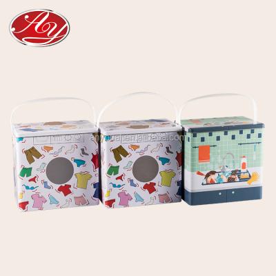 China Eco-friendly And Recyclable Material Rectangle Tin Can Handle Washing Powder Tin Can With Handle for sale