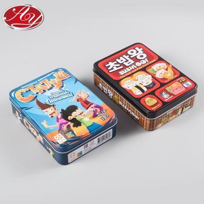 China Eco-Friendly And Recyclable Playing Card Game Material Tin Can Custom Design Embossed Tin Box for sale