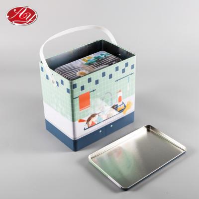 China Eco-friendly And Recyclable Material Rectangle Tin Can Handle Washing Powder Packaging Tin Box for sale