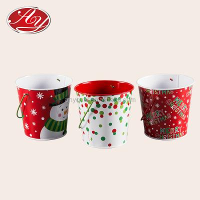 China Eco-Friendly And Recyclable Material Factory Directly Customized Christmas Tin Bucket With Colorful Handle for sale