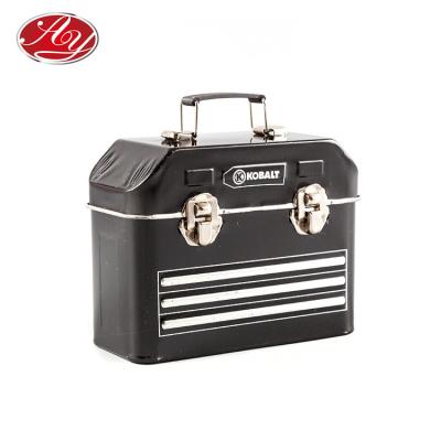 China Factory Directly Sale Eco - Friendly And Recyclable Material Black Tin Box With Handle And Small Lock for sale