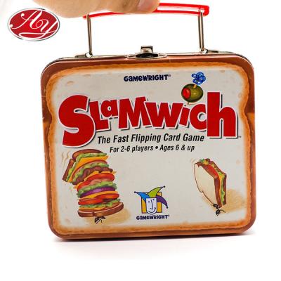 China Quick Tipping Lunch Tin Box With Handle Metal Lunch Box Card Game Model for sale