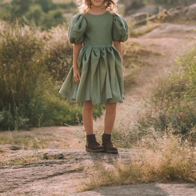 China OEM Puff Sleeve Ball Gown Bow Green Breathable High Quality Mesh Backless Short Baby Girl Dress Dresses UK for sale