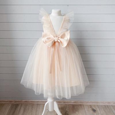 China Custom Made High Quality Sleeveless Bow Breathable Mesh Backless Children Party Dresses in Ivory Ball Gown UK for sale