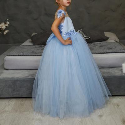 China High Quality Breathable Custom Made Sleeveless Bow Ball Gown 3D Mesh 3D Blue Beading Bridesmaid Formal Dresses for sale