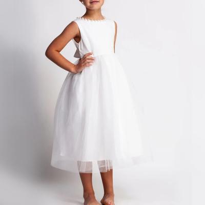 China Custom Made High Quality Breathable Mesh Beading Ivory Party Wear Sleeveless Ball Gown Dress For 3 Year Old Girl for sale