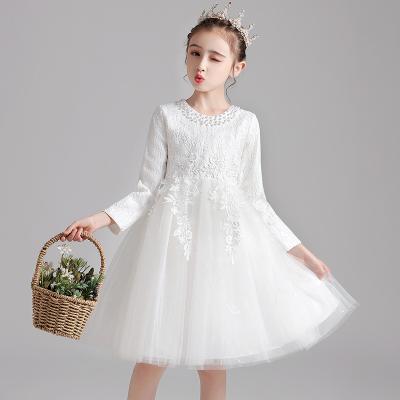 China Custom Long Sleeve Embroidery Winter Bow Ball Gown Maxi White Party Wear Dress for 8 Years Girl for sale