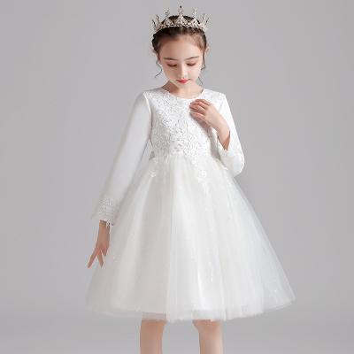 China Regular Custom Embroidery Winter Long Sleeve Ball Gown Maxi White Kids Clothing Girls Dress 9 Years Long for sale