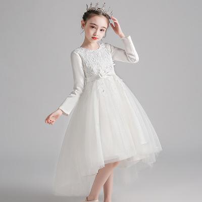 China Breathable Custom Made Embroidery Bow Ball Gown High Low White Princess Flower Party Dresses For Teenage Girls for sale