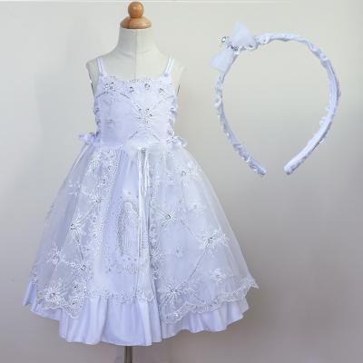 China Breathable Custom Embroidery Ball Gown White Organza Beading Party Baptism Communion Dress for sale