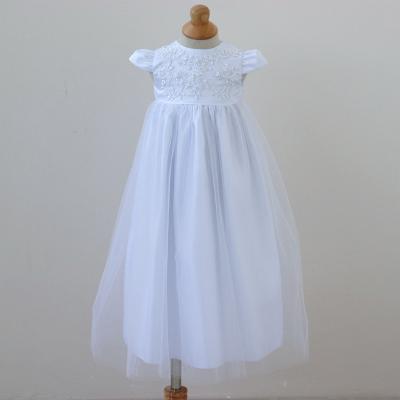 China Breathable Wholesale Embroidery Ball Gown White Organza Beading Baptism Dresses Baptism Baby Boy for sale