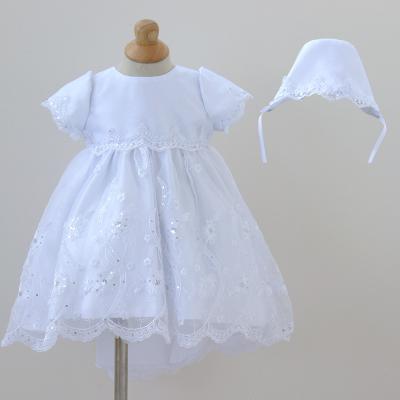 China Breathable Wholesale Embroidery Ball Gown Christening Baptism White Newborn Beading Dress For Girl for sale