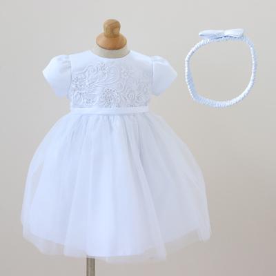 China Breathable Wholesale Embroidery Ball Gown White Organza Beading Baptism Christening Gowns For Baby for sale