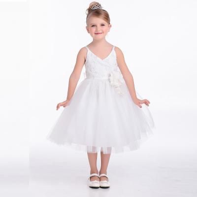 China Manufacturer Breathable Happy Birthday Party Kids Dress Ball Gown White Flower Pageant Kids Dress for sale