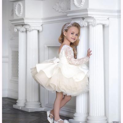 China Wholesale Breathable White Bow Party Long Sleeve Dancing Ball Gown Baby Backless Pageant Dresses for sale