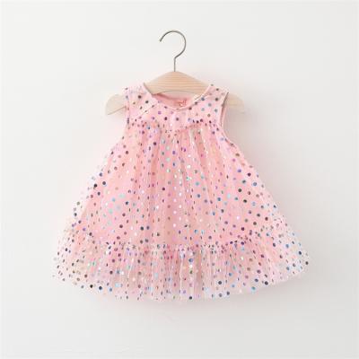 China Cute Baby Girl Summer Tutu Dresses Dot One Piece Pink Mesh Shine Wholesale Washable for sale