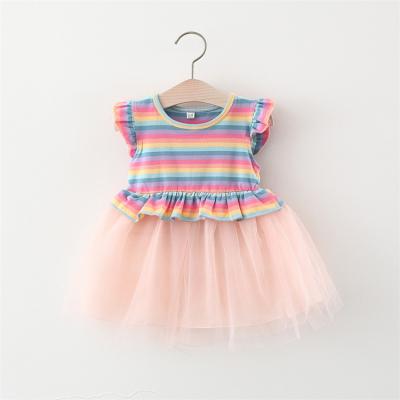 China Wholesale Rainbow Mesh Cute Little Girl Summer Clothing Pari One Piece Dress Washable For Baby for sale