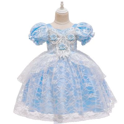 China Wholesale Breathable Fashion Party Lace Dress Bow Dress Embroidery Flower Princess Dress For Babies for sale