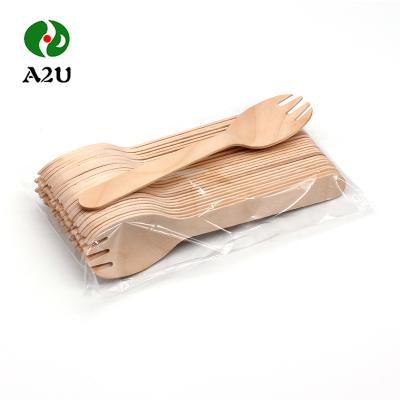 China Single Disposable 105mm Wooden Spork Tableware Utensil  Hand Polish for sale