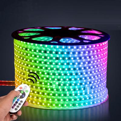 China Hot Selling Outdoor Decoration Factory 220V SMD5050 IP65 Color Changing RGB Led Strip Light With Outdoor for sale