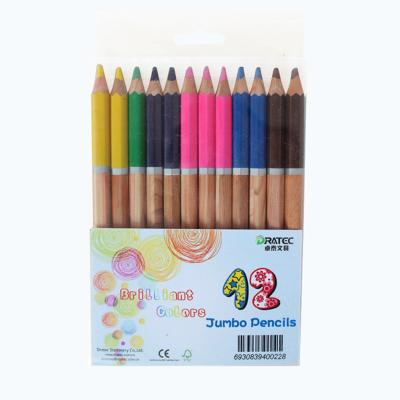 China Drawing Writing Factory Wholesale Customized Logo 12 Colors 24 Colors Jumbo Size Nature 4mm Double Lead Color Wooden Pencil for sale