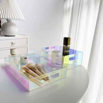 China OEM/ODM Manufacturer Tray Custom Creative Simple Rectangle Clear Acrylic Tray With Handle For Home for sale