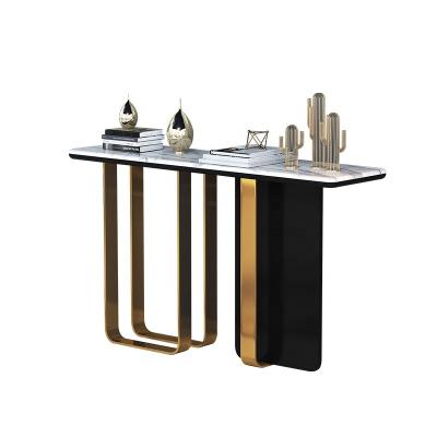 China Household modern luxury European marble style stainless steel frame top console table CS-001 for sale