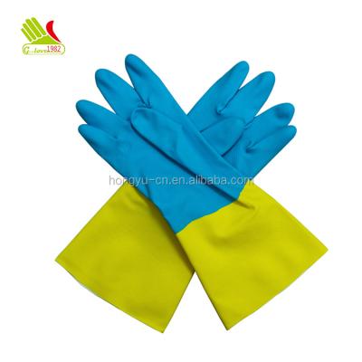 China Bicolor Blue Yellow Chemical Industrial Grade Neoprene Gloves Protection Safeguard Work Gloves for sale