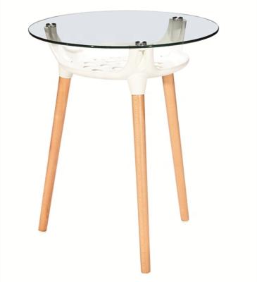 China Portable and Regular Nordic Design Flat Use Mini Round Coffee Table With Glass Top Wood Legs Imperial for sale