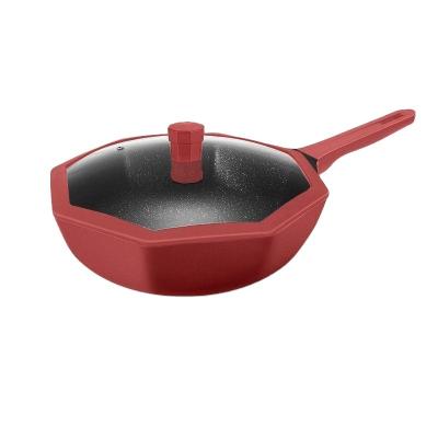 China 30cm Star Anise Viable Wok Non-Stick Saucepan with Red Silicone Spatula and Yellow Sponge for sale