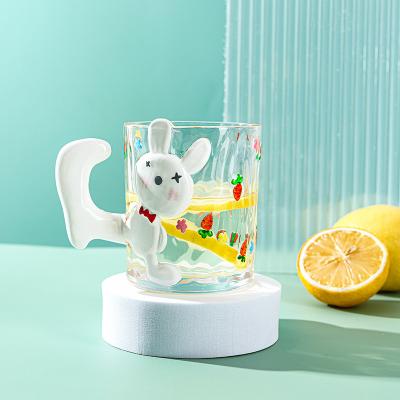 China Cute Rabbit Shape Glass Water Viable Mug Tea Milk Tea Breakfast Cup Household Creative Coffee Mug With Handle for sale