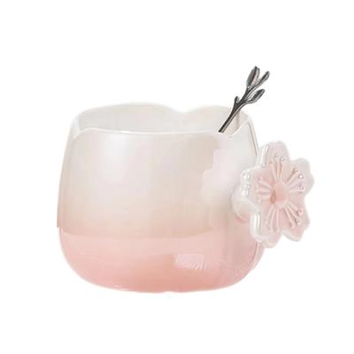 China Creative Viable Reusable Pearl High Household Reusable Color Appearance Ceramic Coffee Mug With Flower Handle for sale